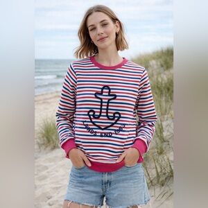 Lands’ End Anchor Preppy Casual Beach Striped Sweatshirt Women’s M